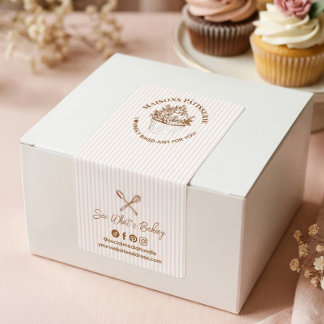 Étiquette Pink Stripe Floral Cupcake Thank You Bakery Seal