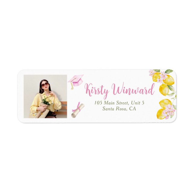 Étiquette Pink Stripes Lemons and Flowers Grad Labels Floral (Devant)