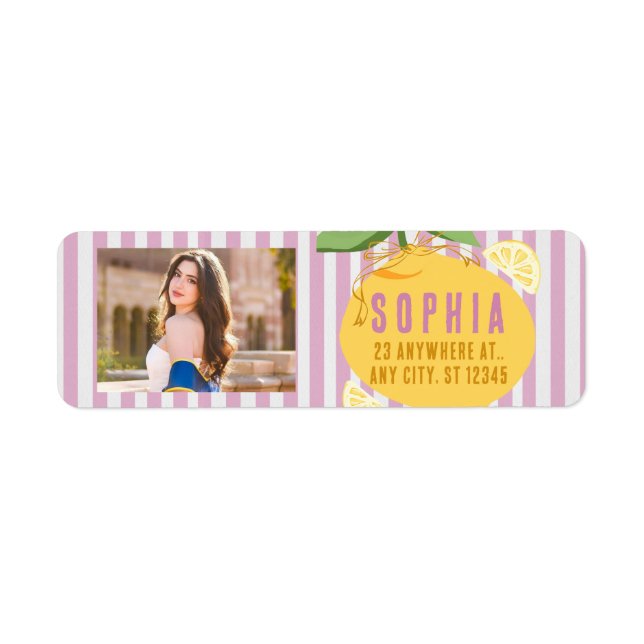 Étiquette Pink Stripes Lemons Yellow Bow Grad Labels Floral (Devant)