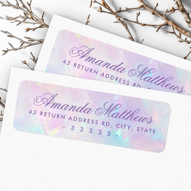 Étiquette Pink violet opale look calligraphie script retour (Pink purple opal look calligraphy script return label)