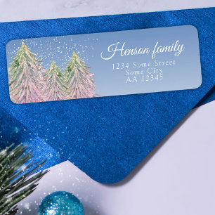Étiquette Pink Watercolor Tree Christmas Return Address