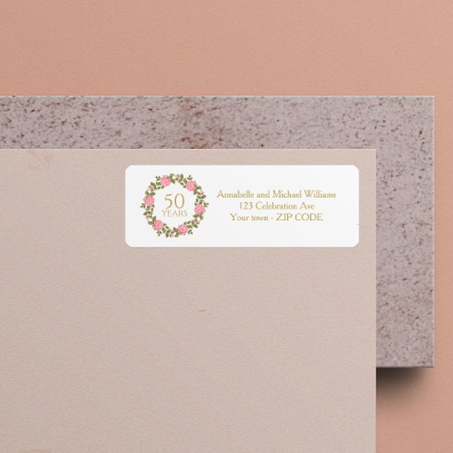 Étiquette PINK WILD ROSES WREATH 50e adresse Mariage (Créateur téléchargé)