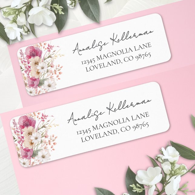 Étiquette Pink Wildflower Return Address (Pink Wildflower Return Address Label )