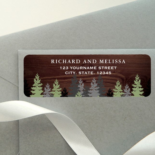 Étiquette Pins de Noël Mariage Rustique en Bois (Créateur téléchargé)