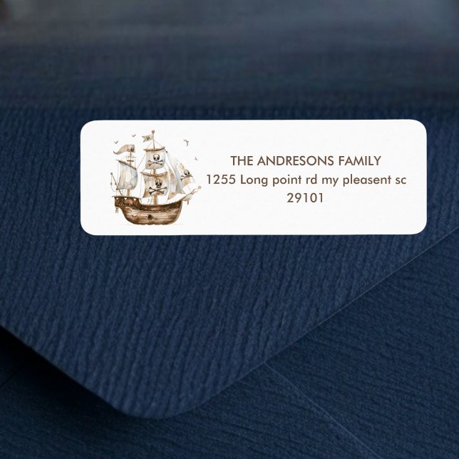 Étiquette Pirate Ship Brown thème nautique Anniversaire (Créateur téléchargé)