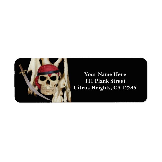 Étiquette Pirate Skull & Sword Black Party (Devant)