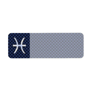 Étiquette Pisces Zodiac Sign on Blue Carbon Fibre Print