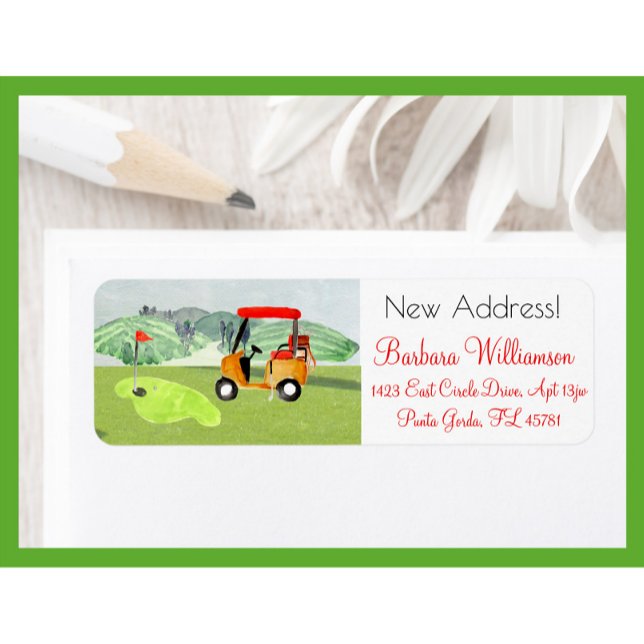 Étiquette Pittoresque Fun Golf Panier Déménagé Nouvelle adre (Créateur téléchargé)