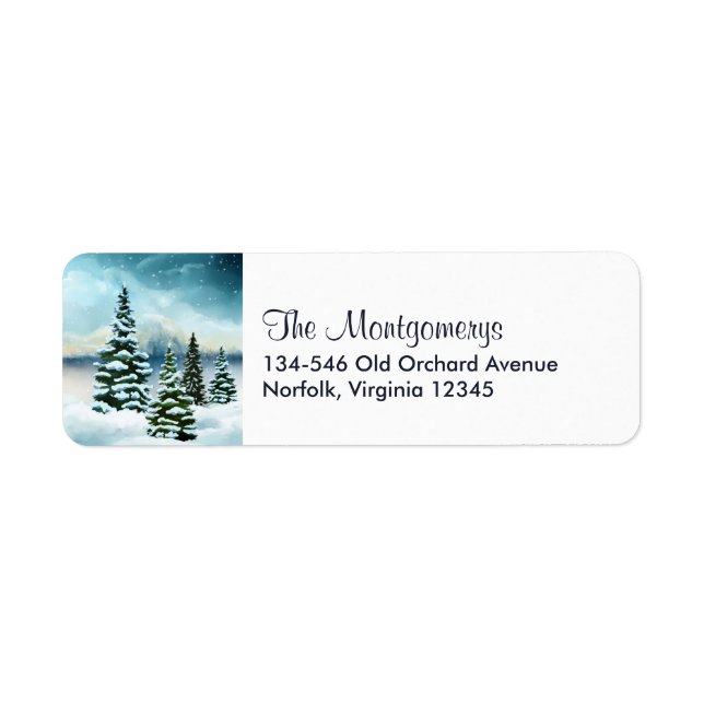 Étiquette Pittoresque Winter Wonderland aquarelle peinture (Devant)