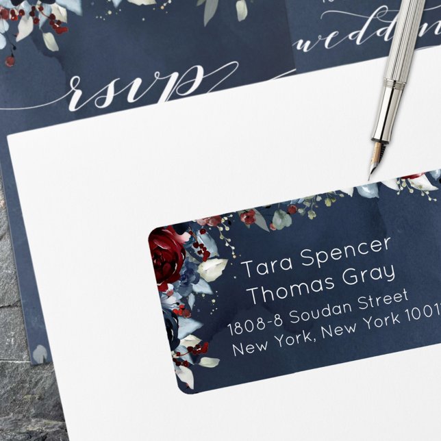 Étiquette Pivoine en Cascade Bourgogne Marine Courrier (Créateur téléchargé)