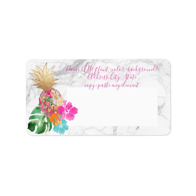 Étiquette PixDezines Aloha Ananas+Faux Or (Devant)
