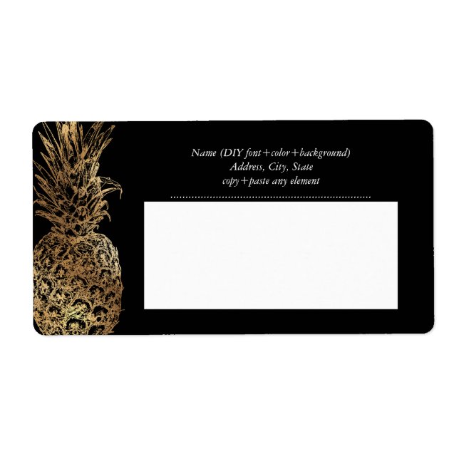 Étiquette PixDezines Aloha Ananas+Faux Or (Devant)