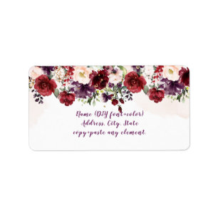 Étiquette PixDezines Aquarelle Bourgogne Blush Merlot Roses