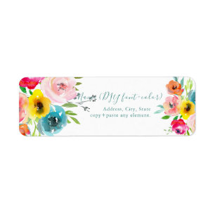 Étiquette PixDezines Aquarelle Florale, Fleurs de l'Été