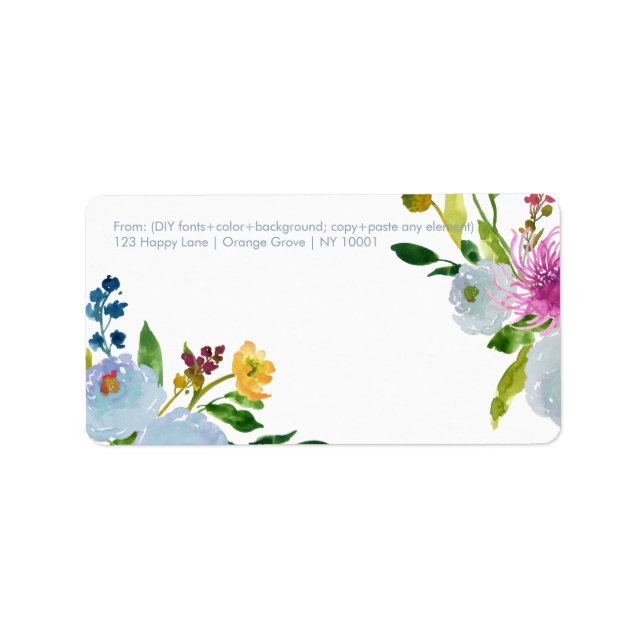 Étiquette PixDezines aquarelle florale/ranunculus/bleu (Devant)