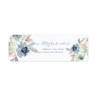 Étiquette PixDezines Aquarelle Florale, Roses bleu Dusty
