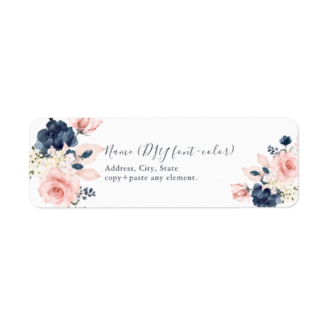Étiquette PixDezines Blush Navy Blue Watercolor Flowers (Devant)