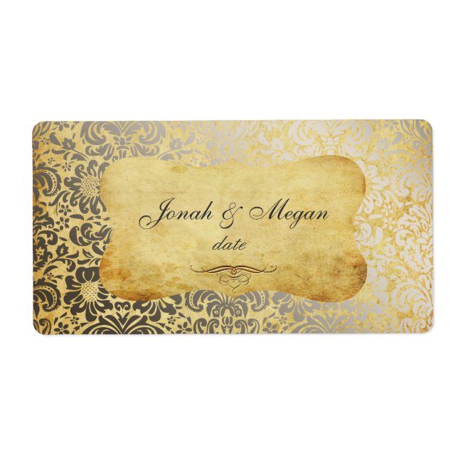 Étiquette PixDezines Felina, Faux Silver Fidora Damask (Devant)