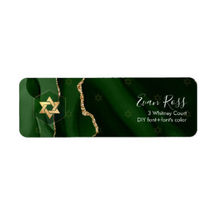 Étiquette PixDezines Mitzvah Aquarelle Agate Vert foncé