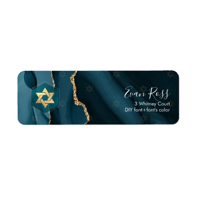 Étiquette PixDezines Mitzvah Aquarelle Agate Vert Turquoise (Devant)