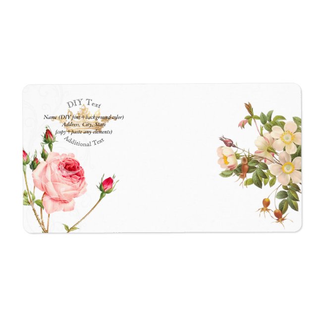 Étiquette PixDezines Redoute Roses Vintages/Gold Crown (Devant)