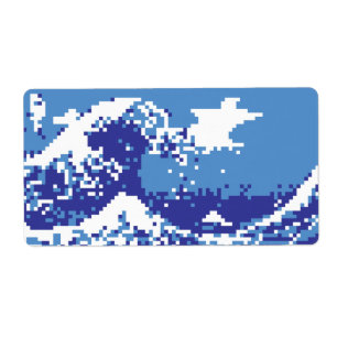 Étiquette Pixel Tsunami Blue 8 Bit Pixel Art