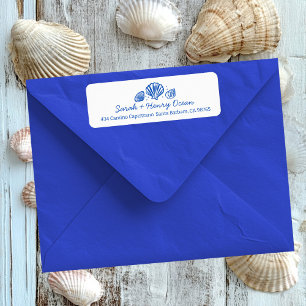 Étiquette Plage Coquillages Mariage Bleu Blanc ADRESSE PERSO