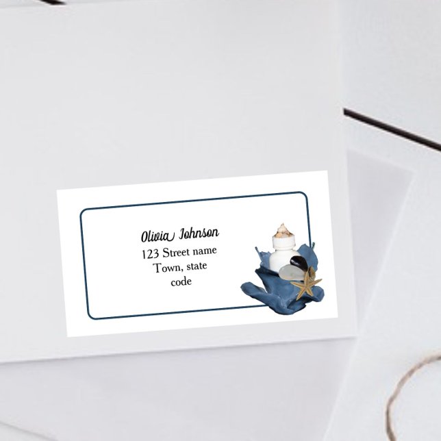 Étiquette Plage de coquillages bleu iris élégant moderne (Créateur téléchargé)