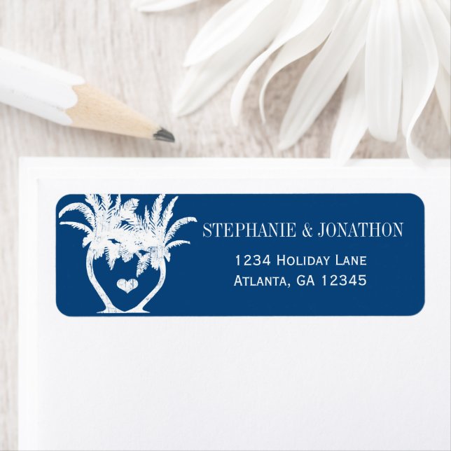 Étiquette Plage Monaco Palmier Bleu Destination Chalboard (En situation)