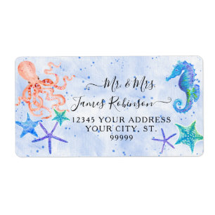 Étiquette Plage Rouge Octopus Seahorse Starfish Baby shower