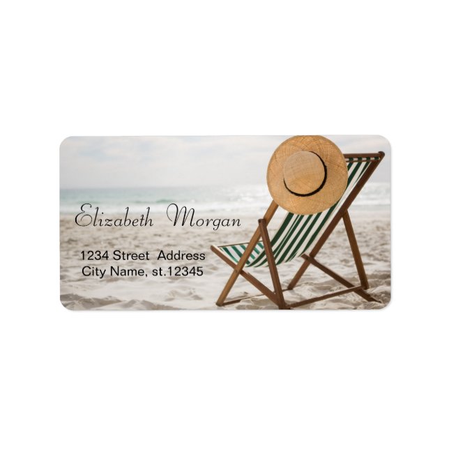 Étiquette Plage Tropicale, Sable, Chaise, Détente (Devant)