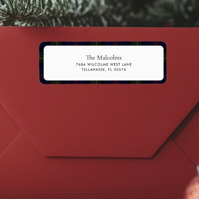 Étiquette Plaid Elegant Rustic Classic Tartan Adresse de ret (Rustic Plaid Malcolm Tartan Return Address Label)