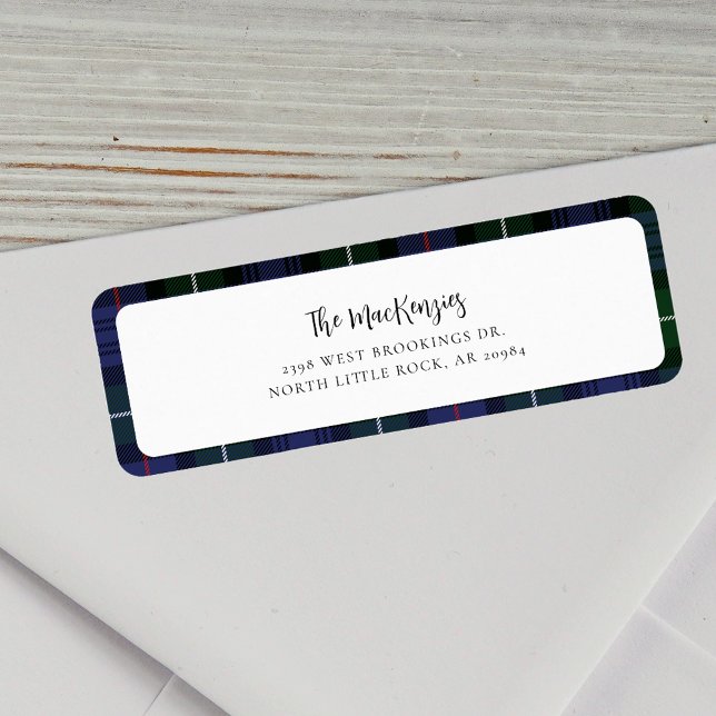 Étiquette Plaid MacKenzie Tartan Adresse de retour famille (Mackenzie Tartan Christmas Return Address Label)