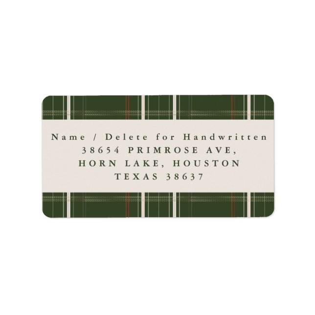 Étiquette Plaid Traditionnel Cabine Cosy Deep Green Adresse (Devant)