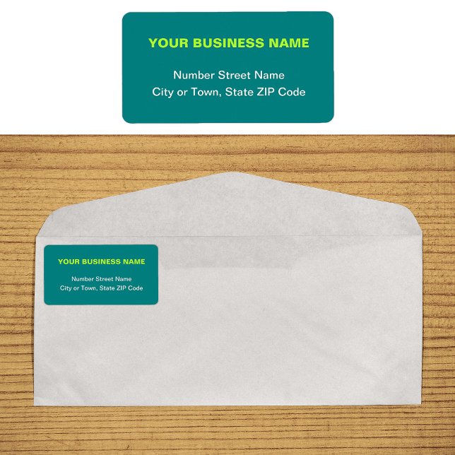 Étiquette Plain Texts Teal Green Business Address Label (Plain text teal green business address label on envelope)