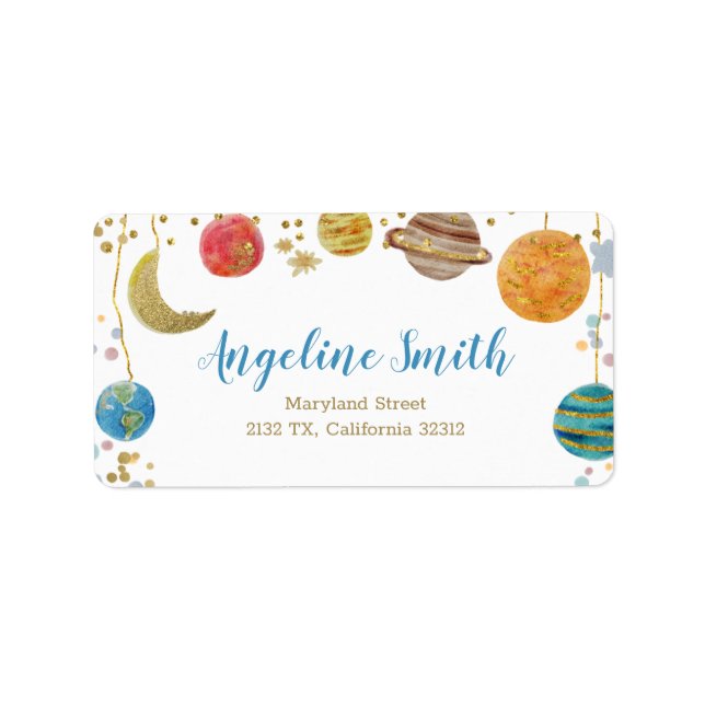 Étiquette Planètes Espace Extérieur Baby shower Adresse (Devant)