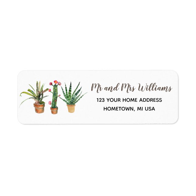 Étiquette Plantes de Cactus Succulente Adresse de Retour (Devant)