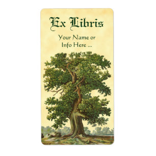 Étiquette Plaque modifiable vintage Oak Tree Ex Libris
