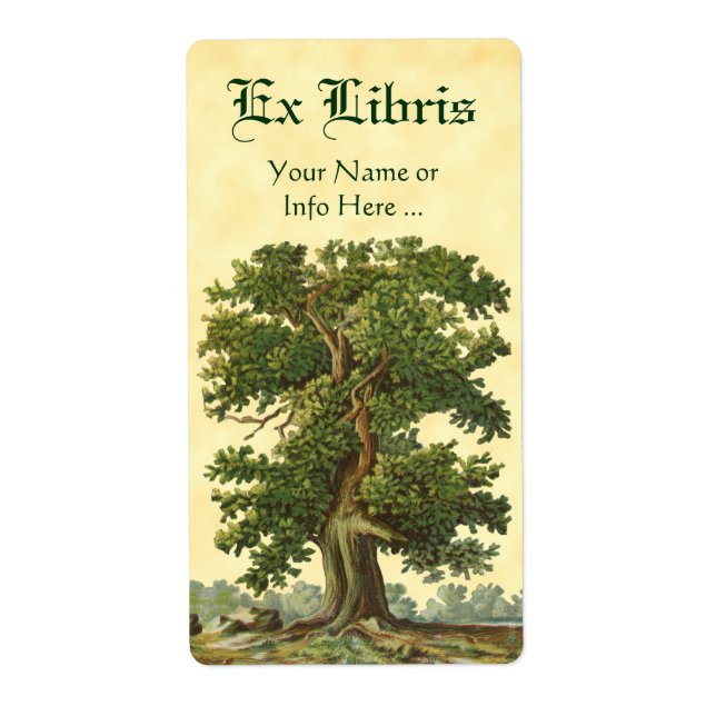 Étiquette Plaque modifiable vintage Oak Tree Ex Libris (Devant)