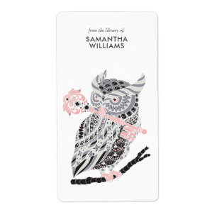 Étiquette Plaque rose de la Chouette à grande corne