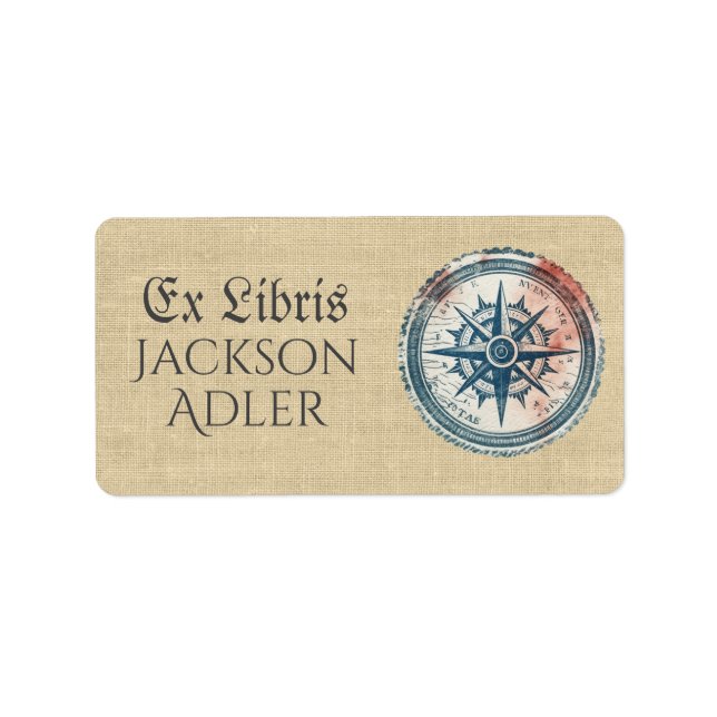 Étiquette Plaque vintage Compass Star Ex Libris (Devant)