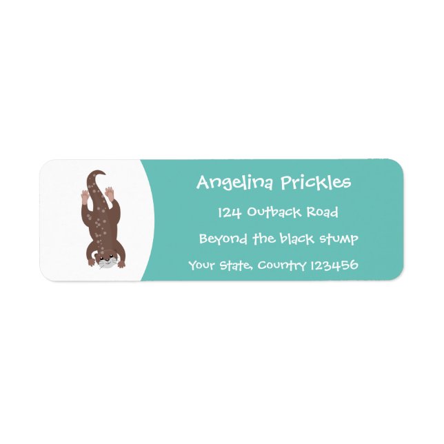 Étiquette Plongée de loutre mignonne sur dessin animé turquo (Devant)