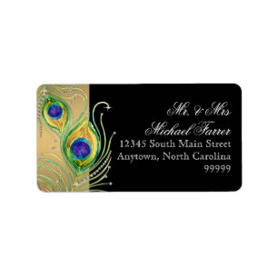 Étiquette Plumes de paon moderne Faux Jewel Scroll Swirl