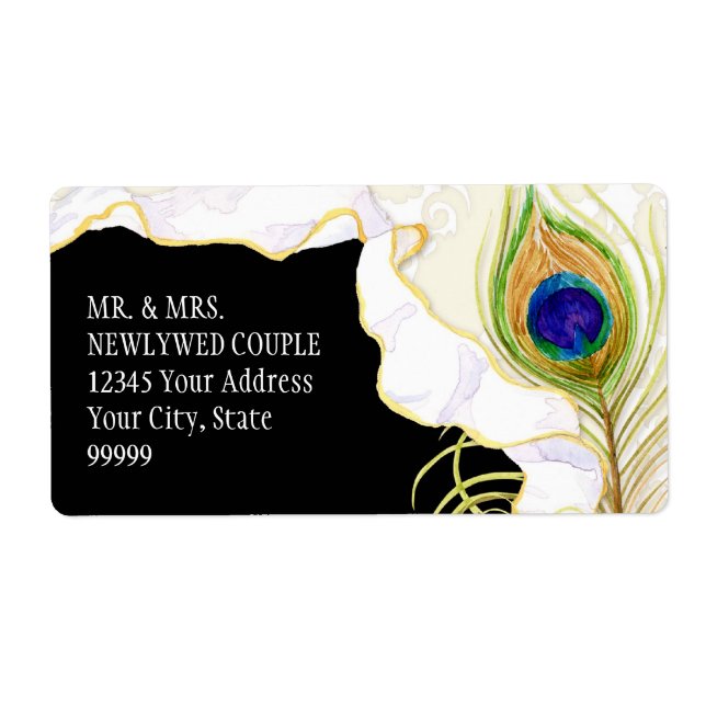 Étiquette Plumes de paon moderne Faux Ribbon Damask Swirl (Devant)