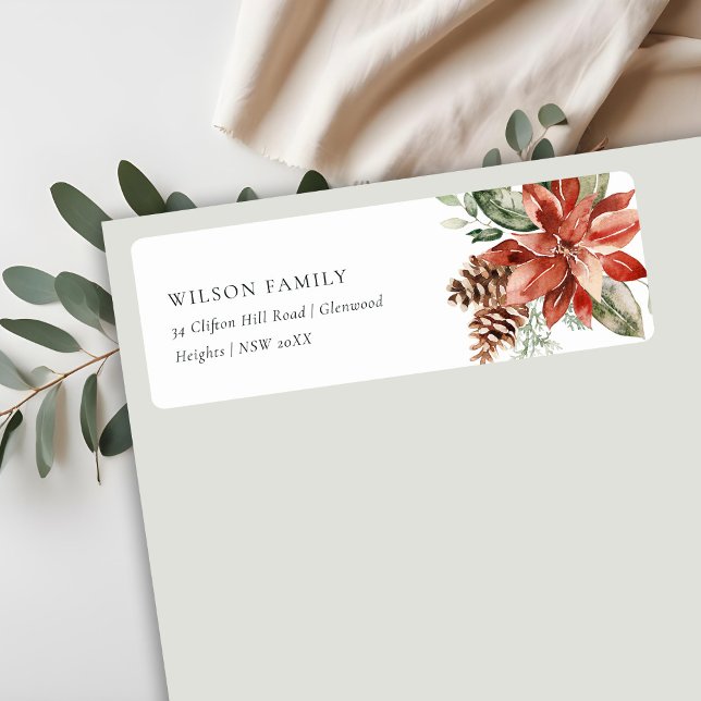 Étiquette Poinsettia Bunry Joyeux pin de Noël Adresse (Créateur téléchargé)
