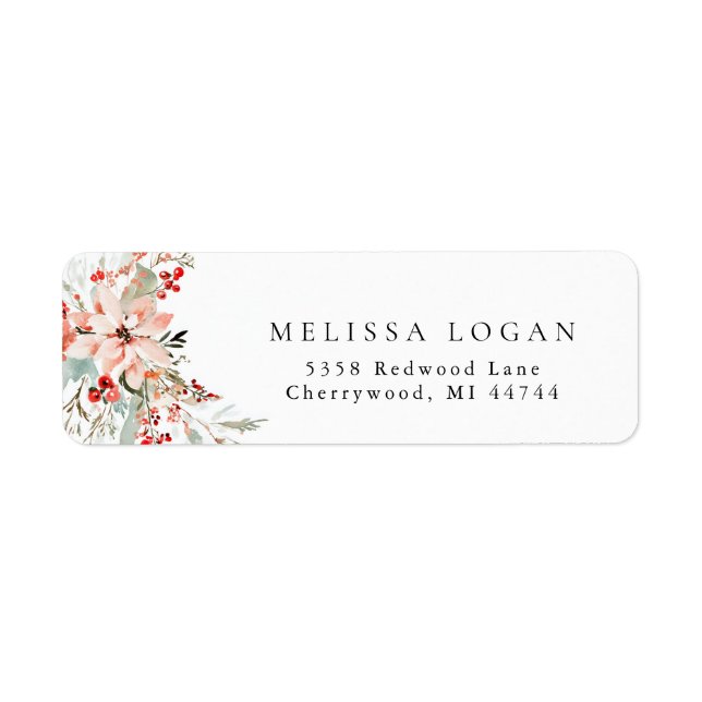 Étiquette Poinsettia Christmas floral Wedding design pink (Devant)