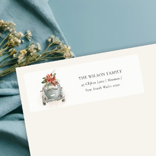 Étiquette Poinsettia Floral Voiture de Noël Nouvelle adresse