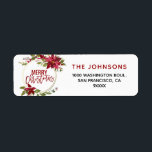 Étiquette Poinsettia Holly Wreath Red Gold Joyeux Noël<br><div class="desc">Envoyez vos Cartes de fin de année de Noël avec ces belles étiquettes d'adresse de retour florales festives. Sel, baies et fleurs de poinsettia germent avec des cercles de feuille d'or. Les couleurs sont noir, blanc, rouge, vert et or. Personnalisez-les en ajoutant le nom de famille et l'adresse. Voir collection...</div>
