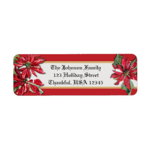 Étiquette Poinsettias de Noël de style vintage