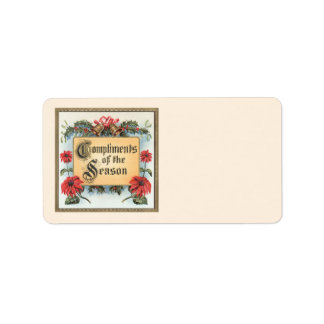 Étiquette Poinsettias de Noël vintage dans un cadre orné